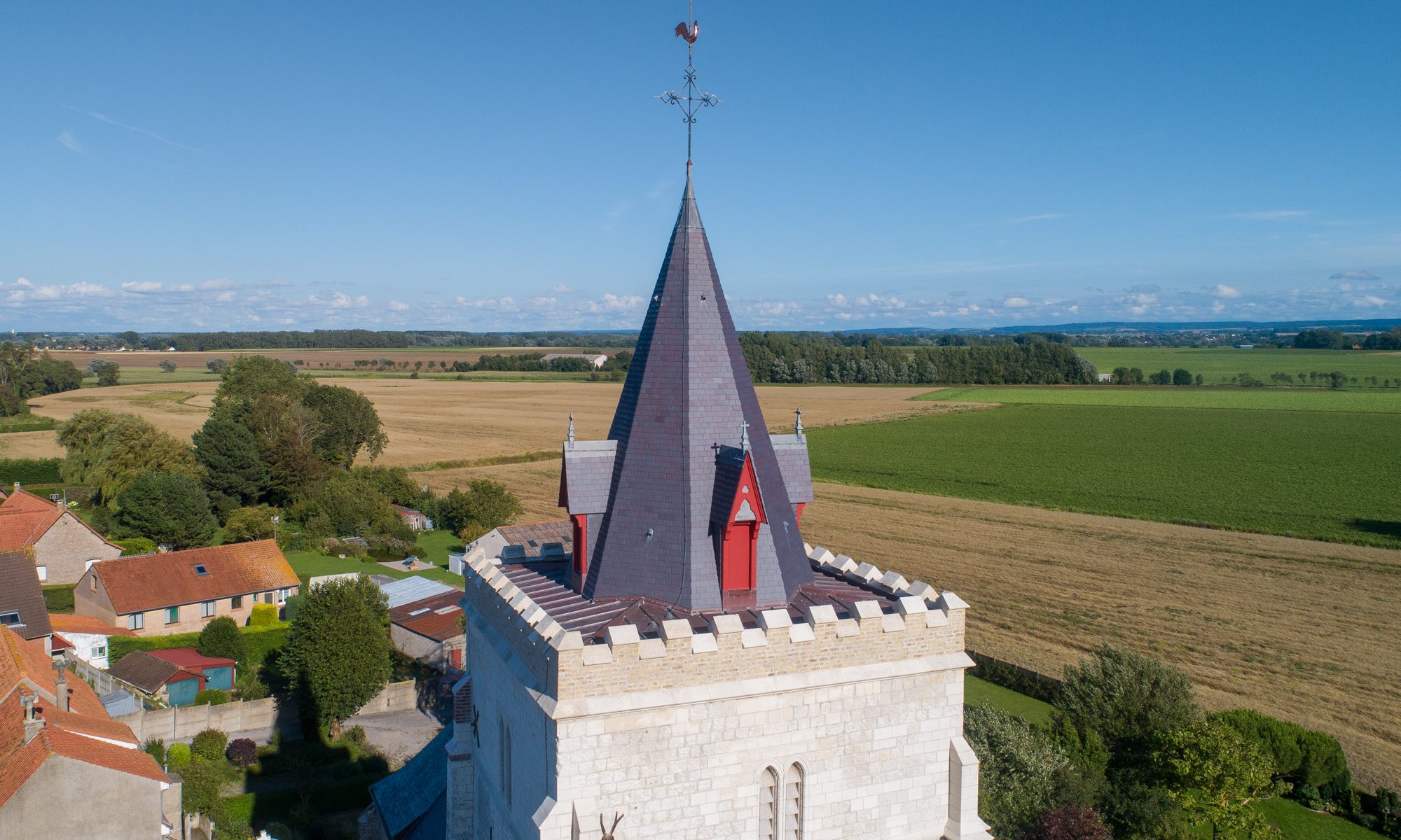 Vue aérienne du clocher de l’Eglise